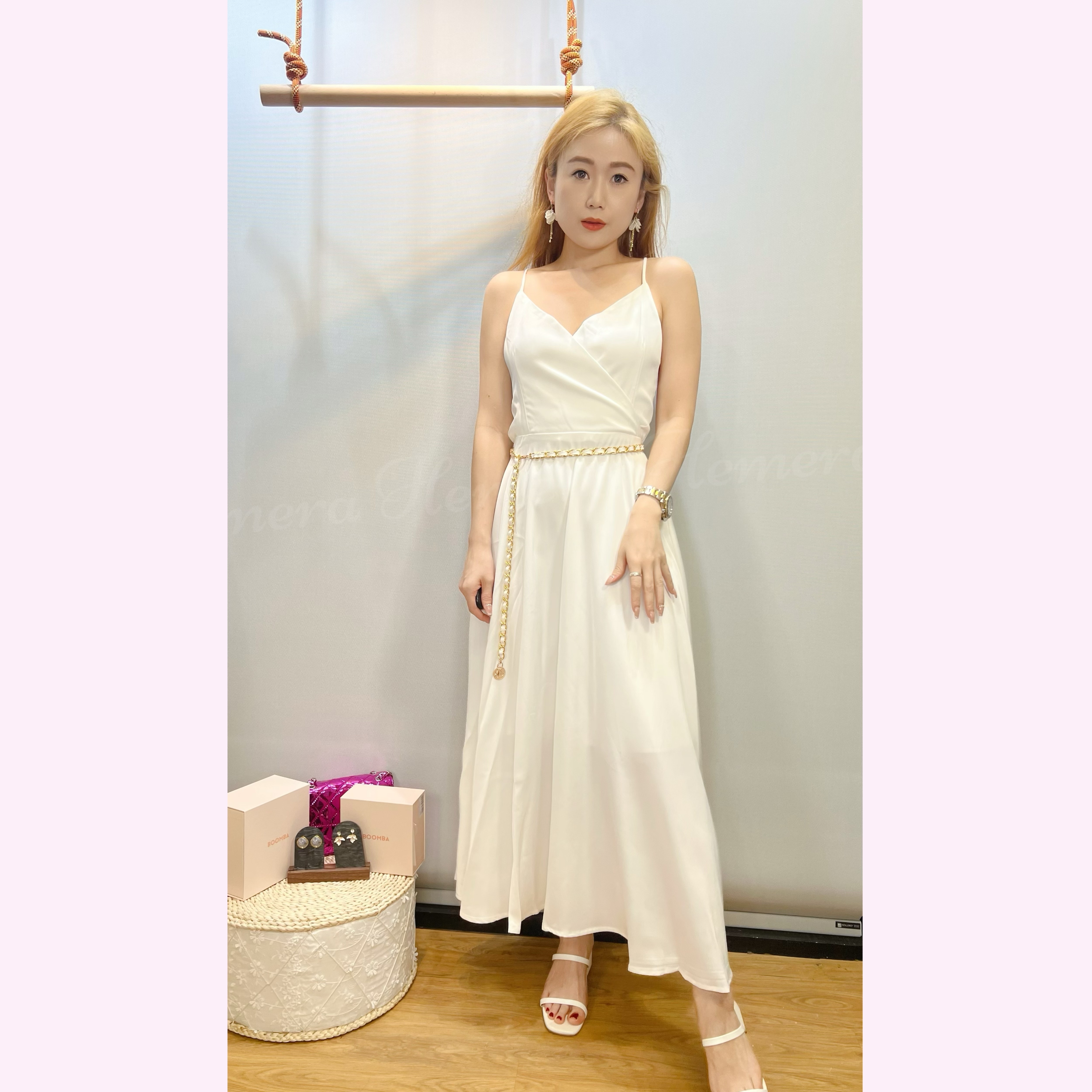 DR24S0814 絲質性感交叉大蝴蝶結大露背渡假連身裙