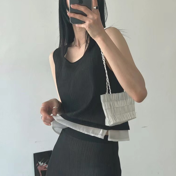 B48配色雙層寬肩背心