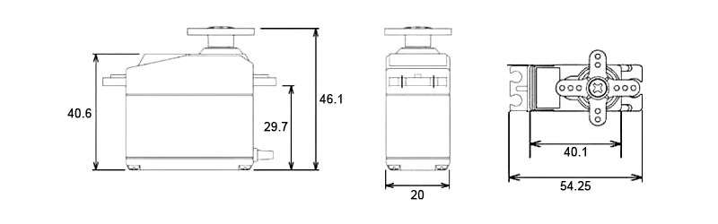 MG996R 55G齒輪伺服器,尺寸規格
