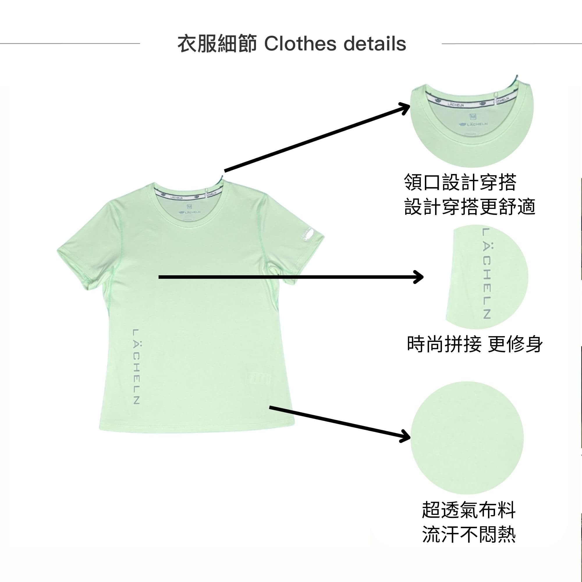 側面印刷女運動透氣快乾圓T服裝細節