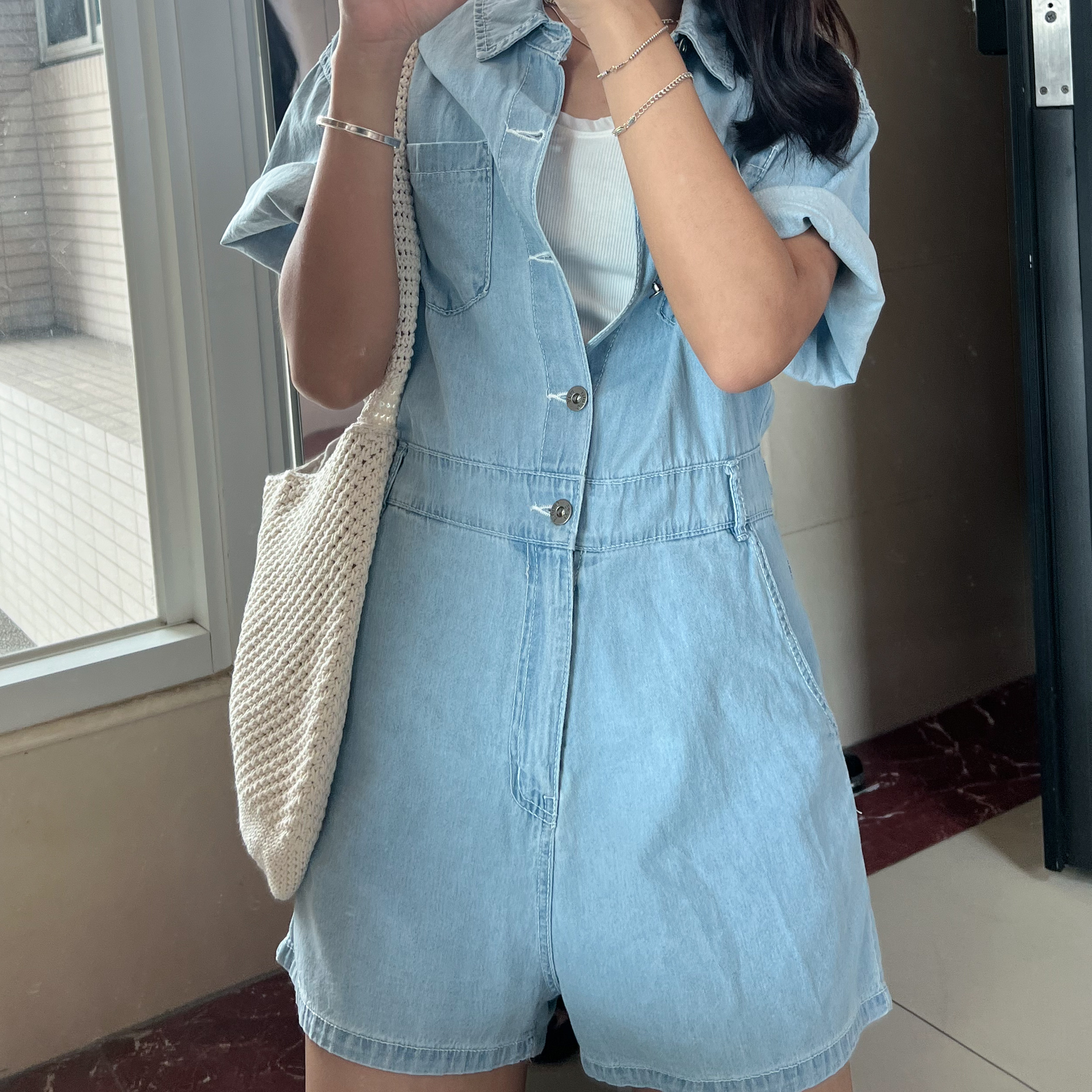 B19薄軟料牛仔連身褲