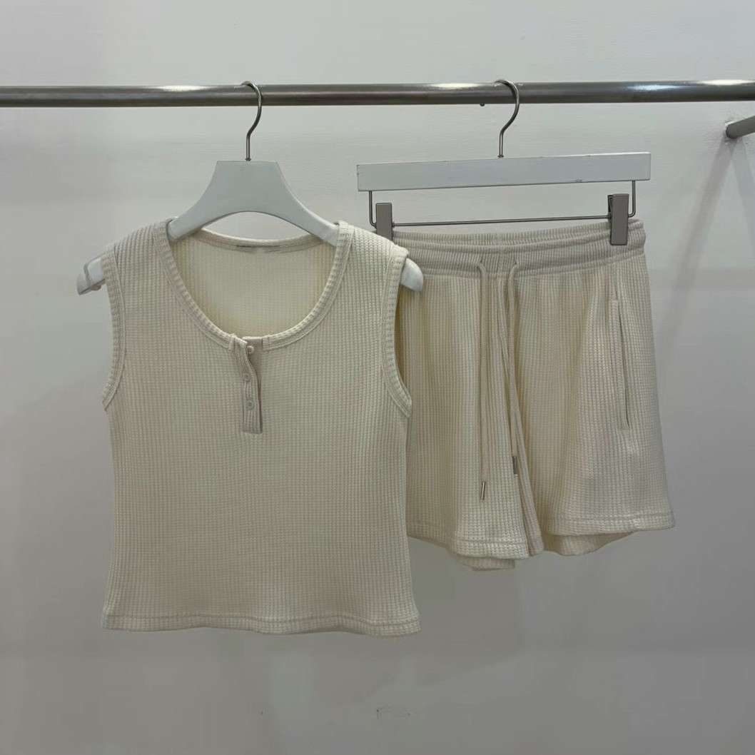 B06華夫格背心短褲套裝(白)