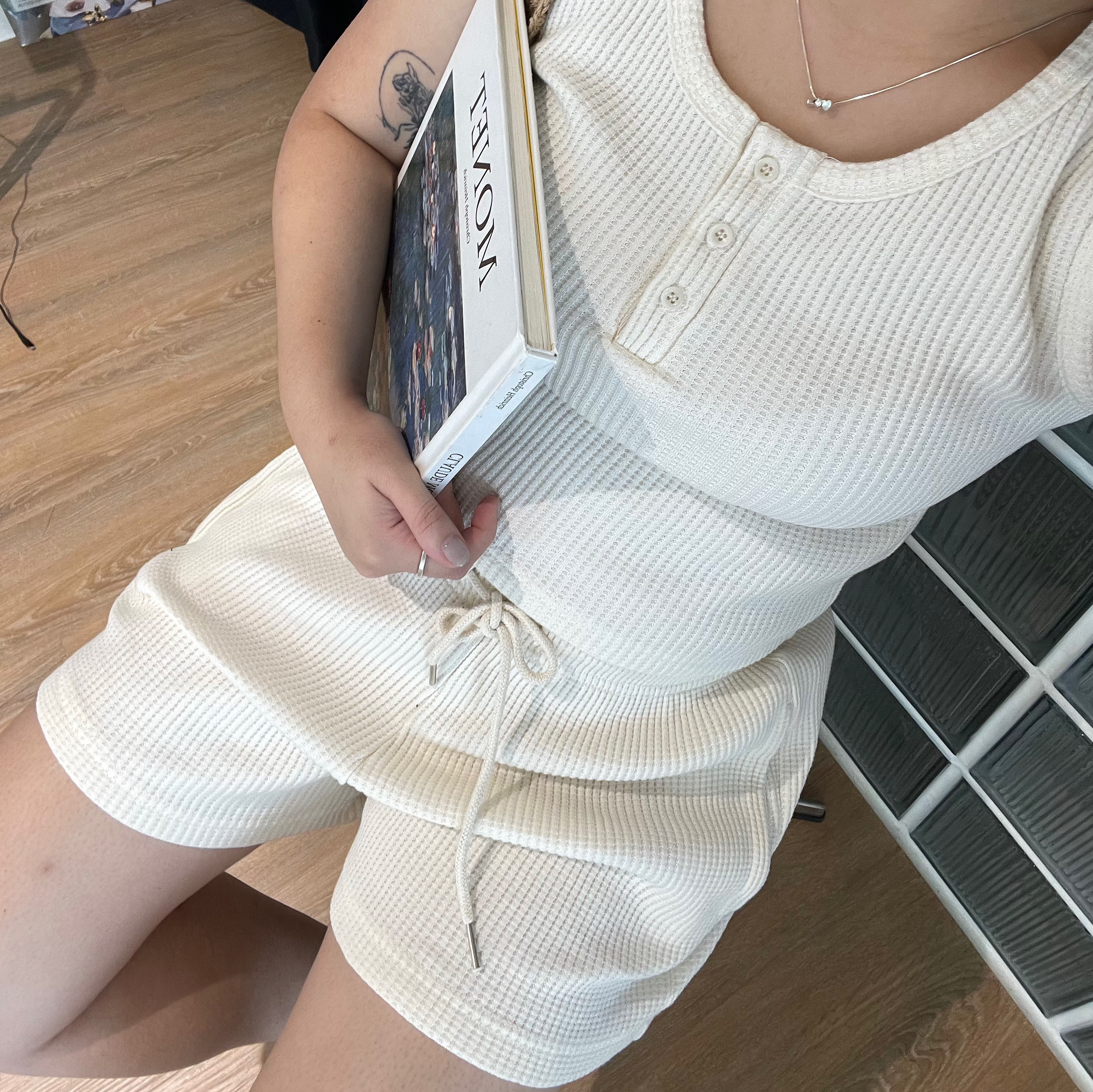 B06華夫格背心短褲套裝(白)