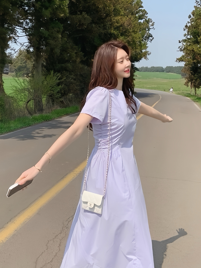 [現貨] Phoebe 休閒抽褶洋裝 [ 薰衣草 / Free ]