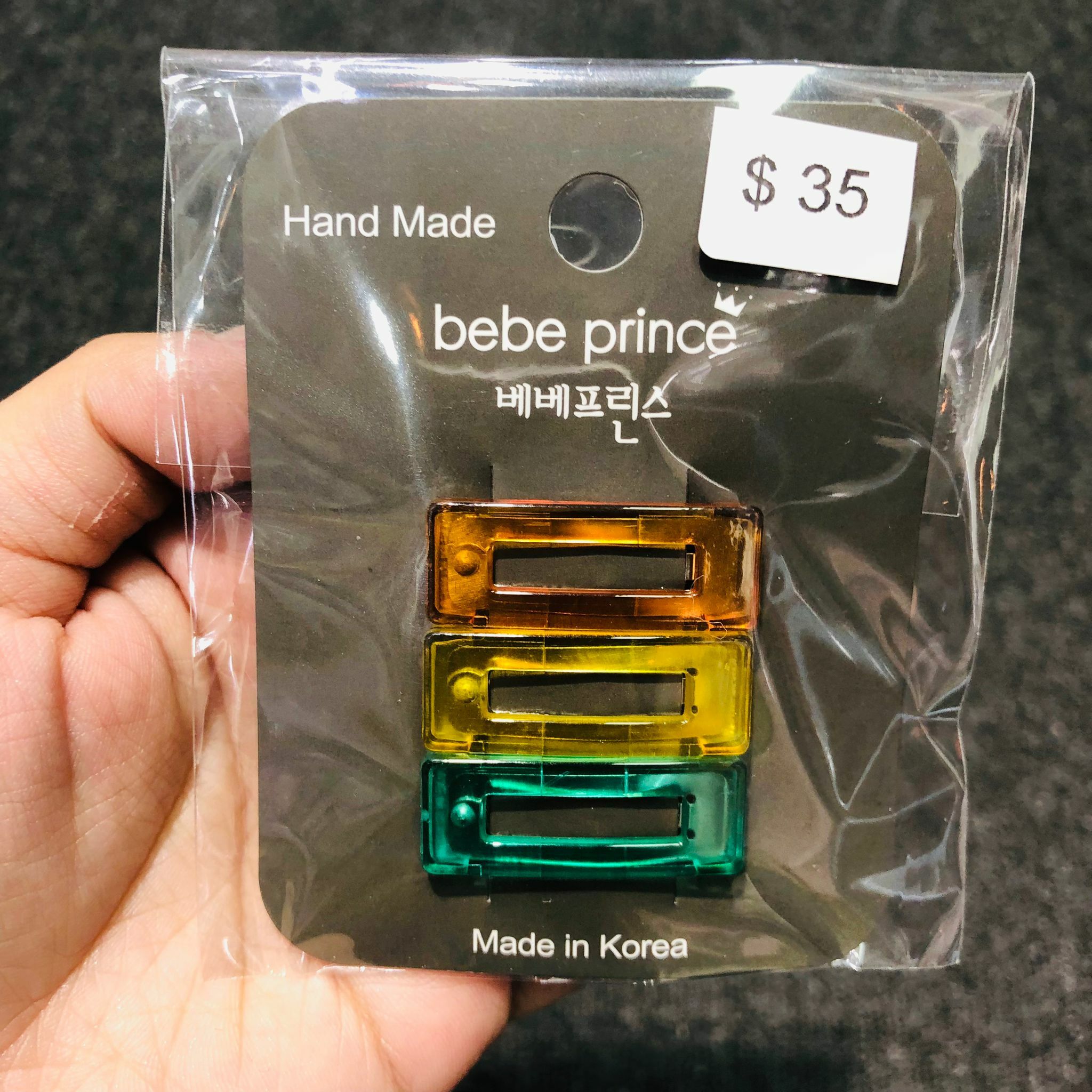 韓國製 Bebe prince  三色夾 (橙 黃 綠)