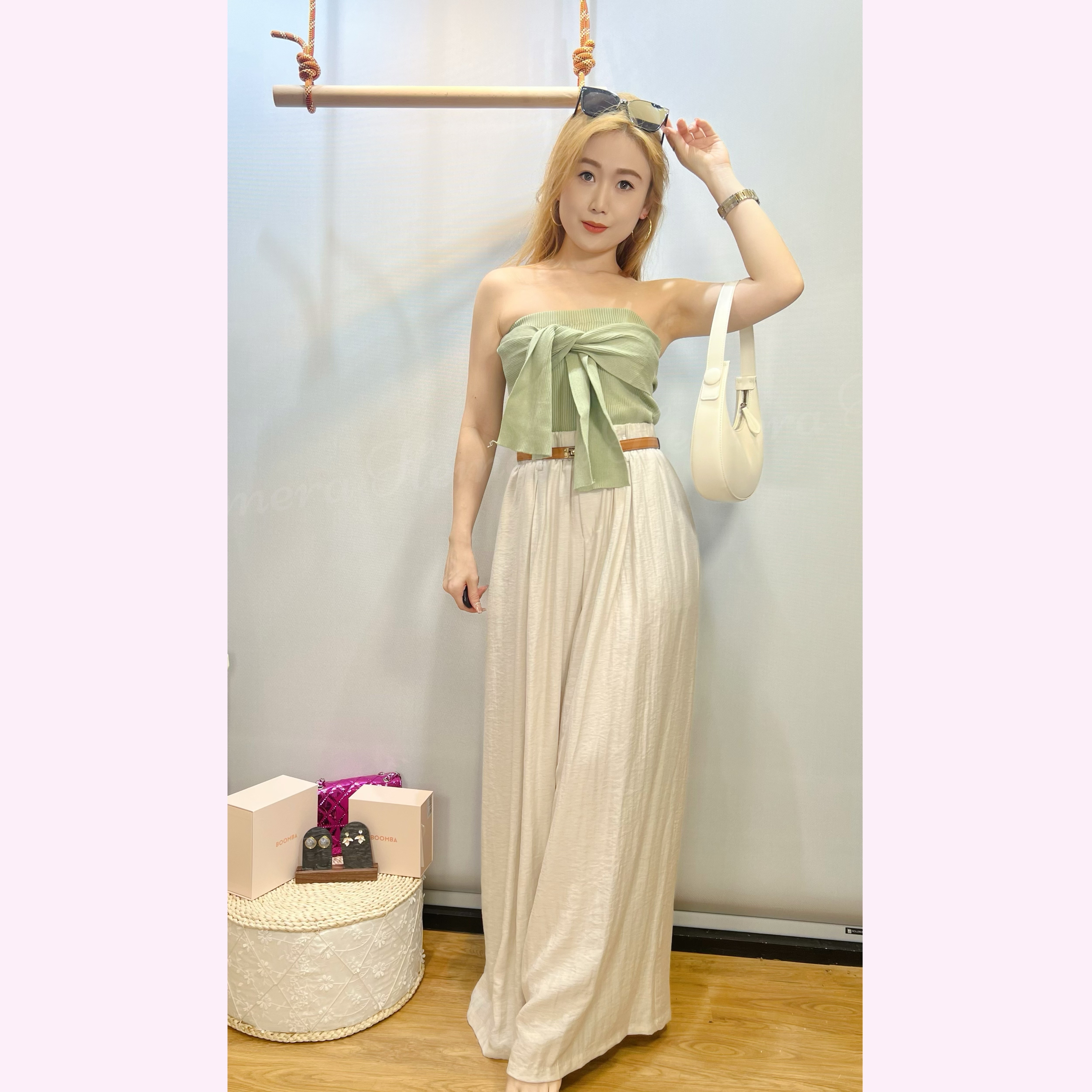 TP24S0819 蝴牒結短版上身