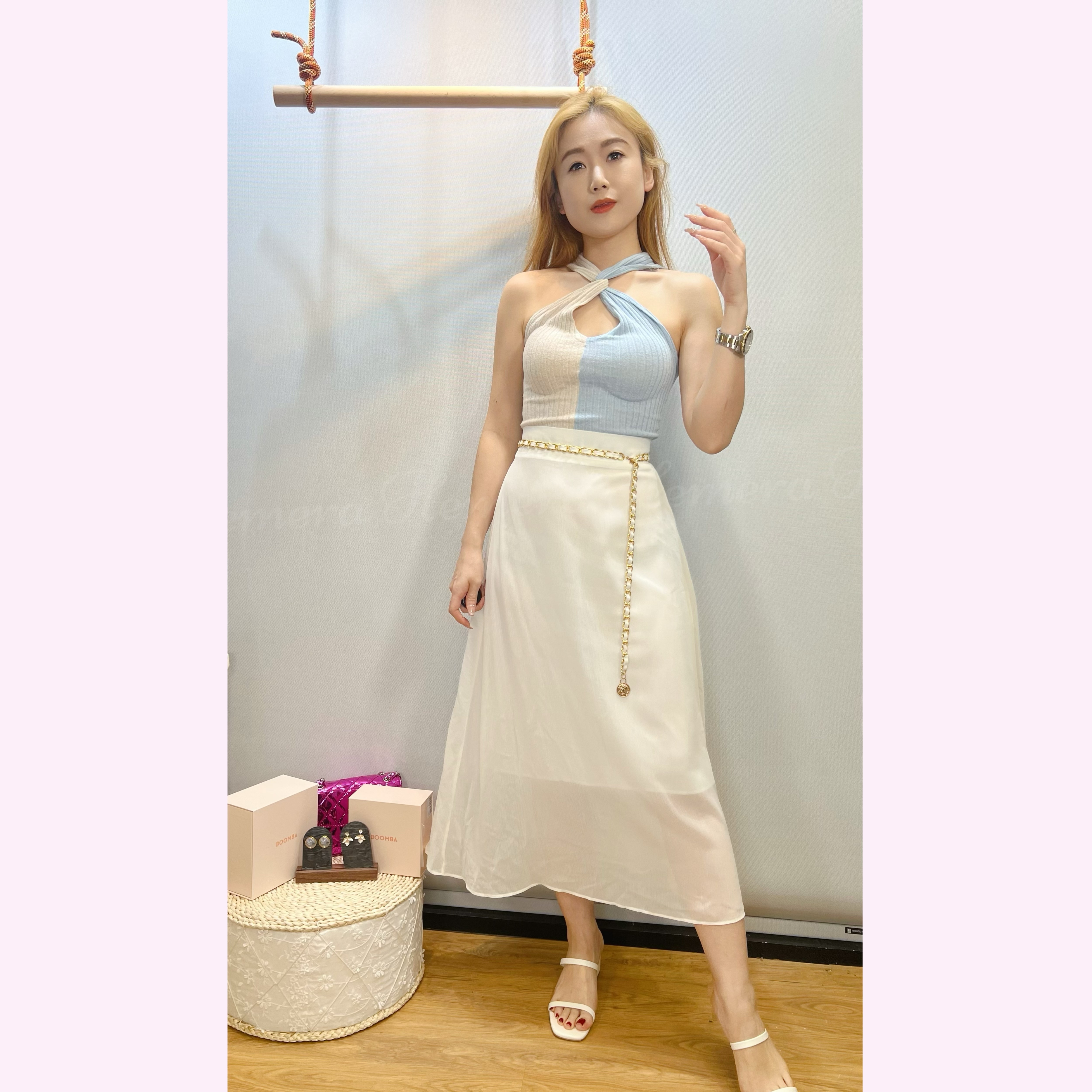 SK24S0825 雪紡中長版百搭半身裙