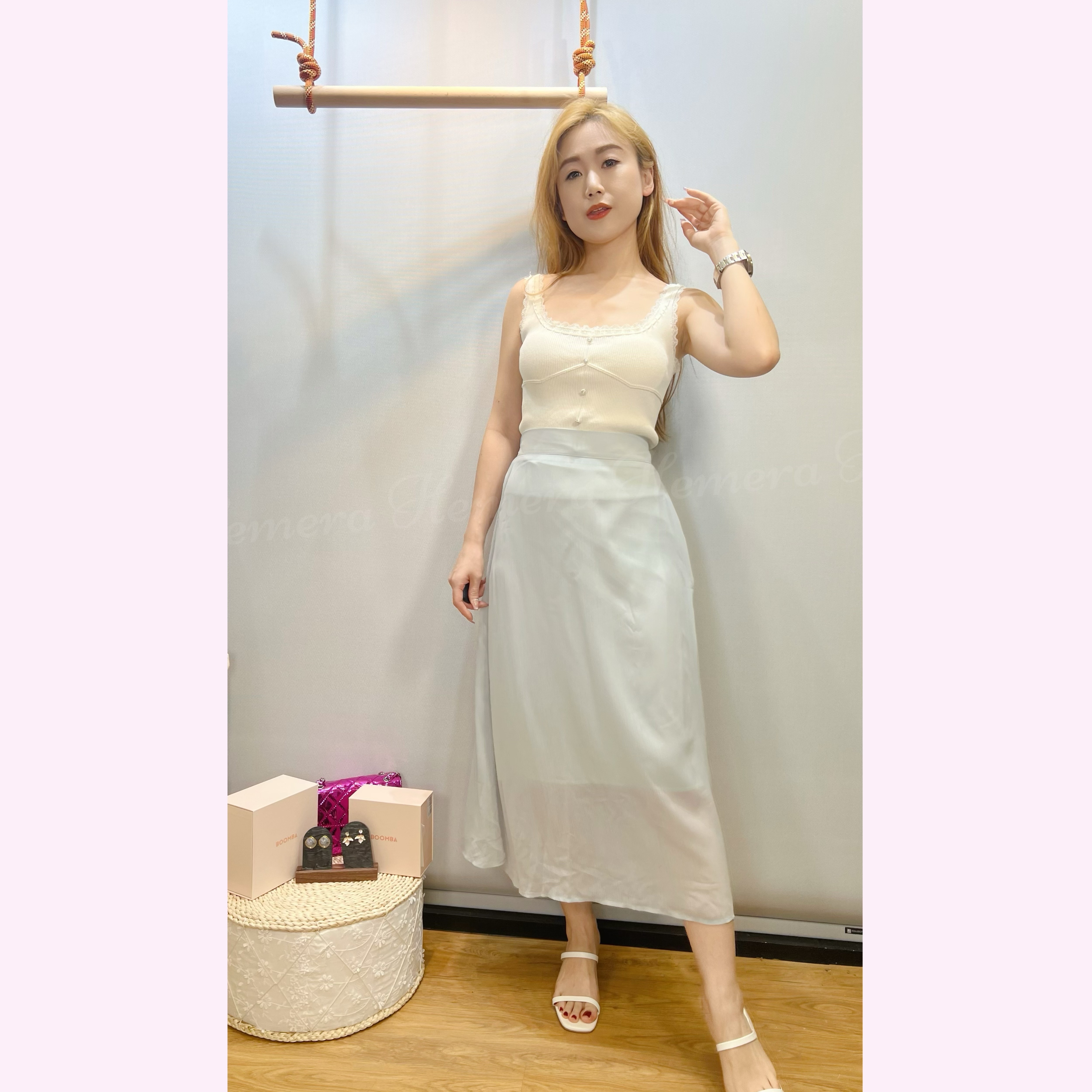 SK24S0825 雪紡中長版百搭半身裙