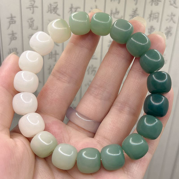 JK KOREA White Jade Green Skin Gradient Bodhi Root Bracelet J0912