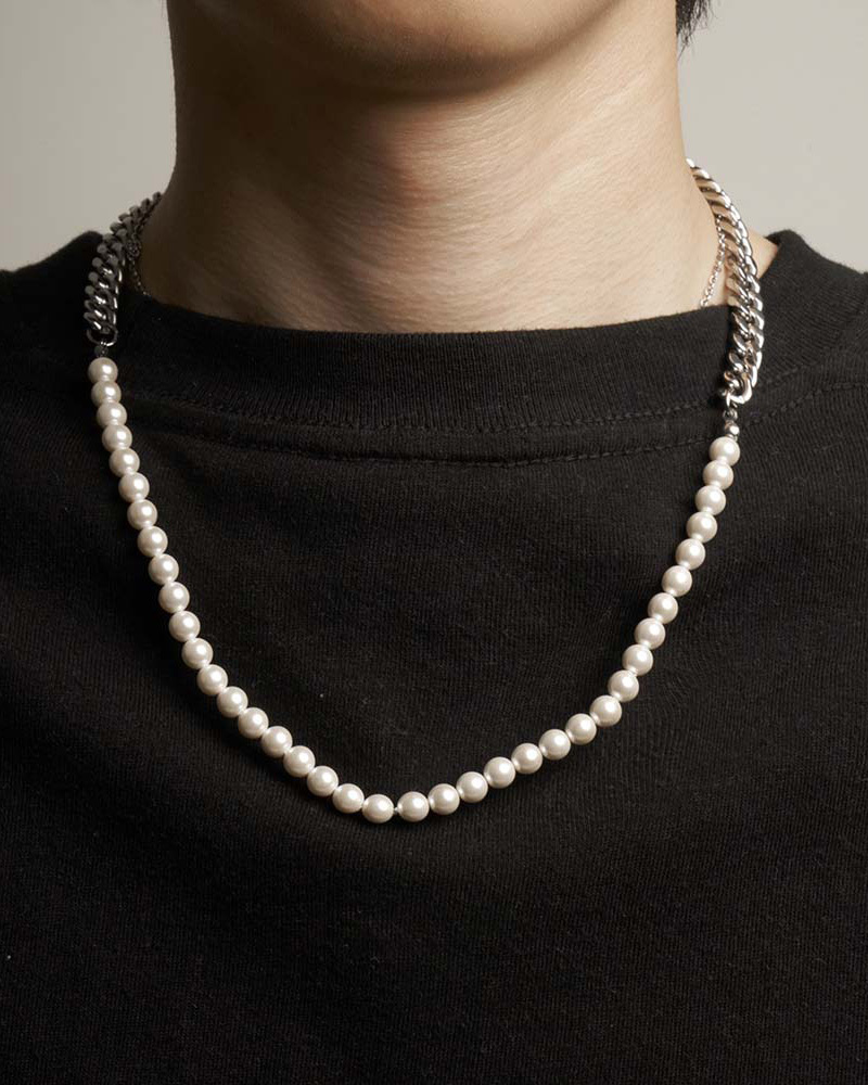 RECOVERY 6MM珍珠斜邊粗扁鍊 (亮銀)