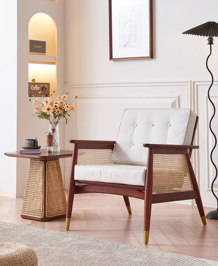 藤編實木方形小茶几