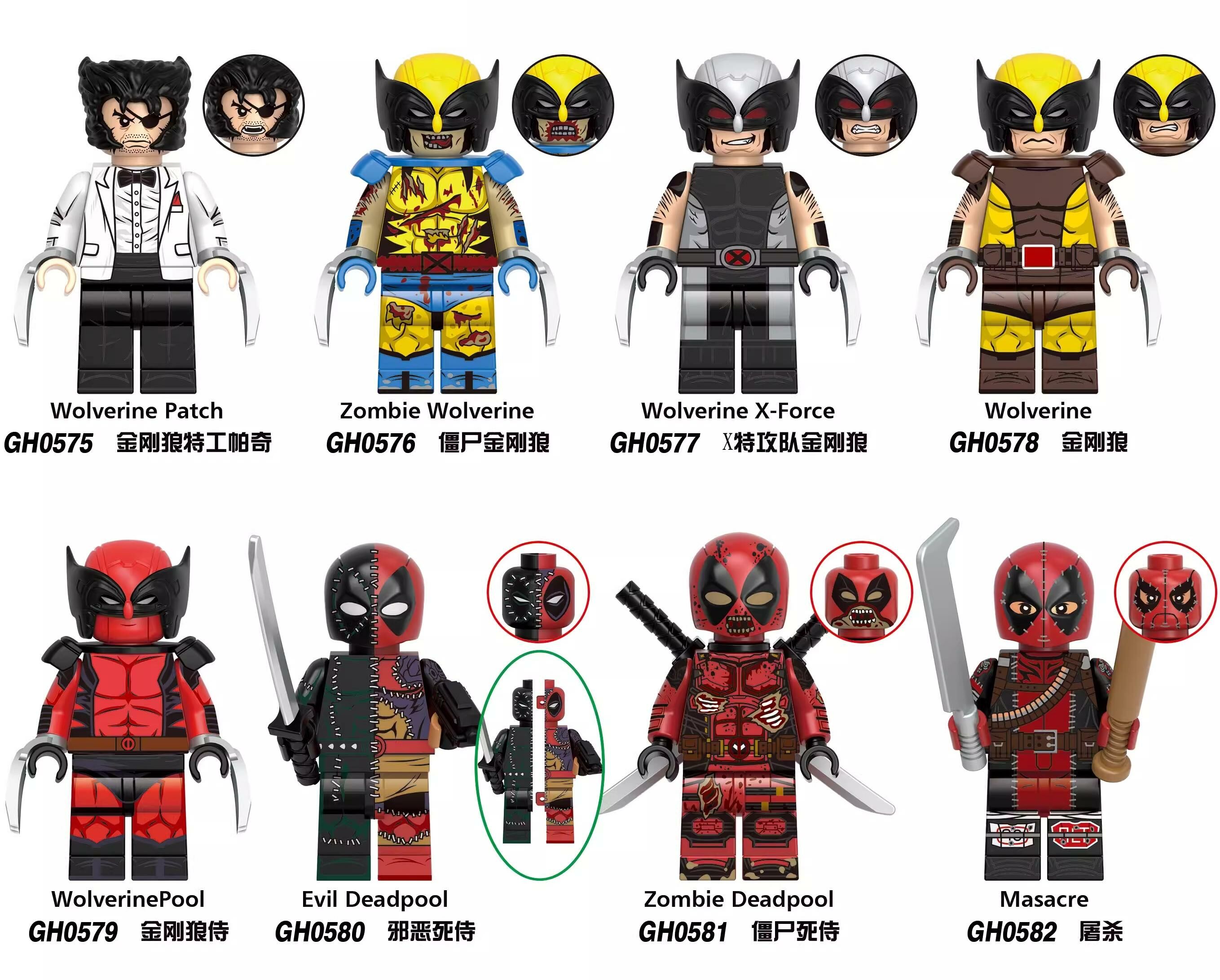 8 PCS / LOT Wolverine Deadpool Masacre X-Men Marvel Custom Minifigures Minifigs Fit Lego G0173