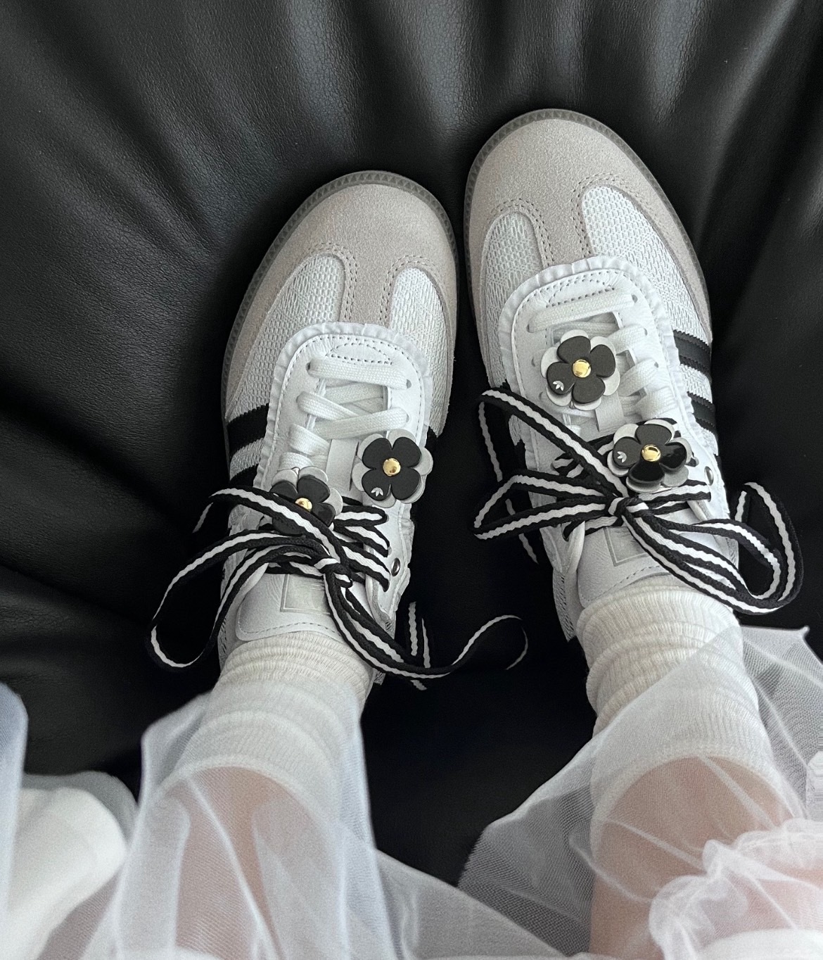 <快速出貨> ADIDAS ORIGINALS SAMBA OG 小香風 蕾絲芭蕾風 小花 灰白