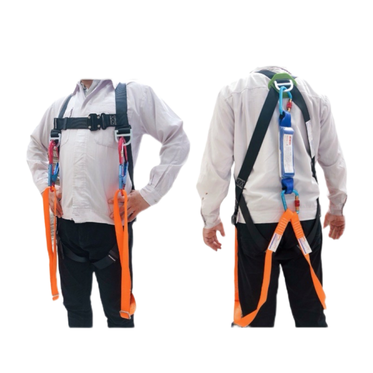 ADELA 扁帶 雙大鉤超輕鋁合金快扣式背負式安全帶+鋁合金扣環 全身式雙勾降落傘安全帶