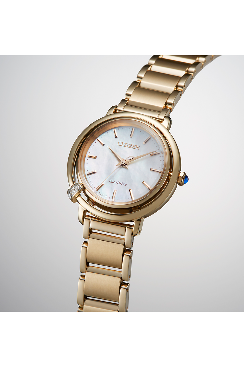 萬年鐘錶 - Citizen 星辰錶  L系列 玫瑰金曙光光動能鑽石光動能女錶附贈皮革錶帶 EM1093-61D 錶徑312MM