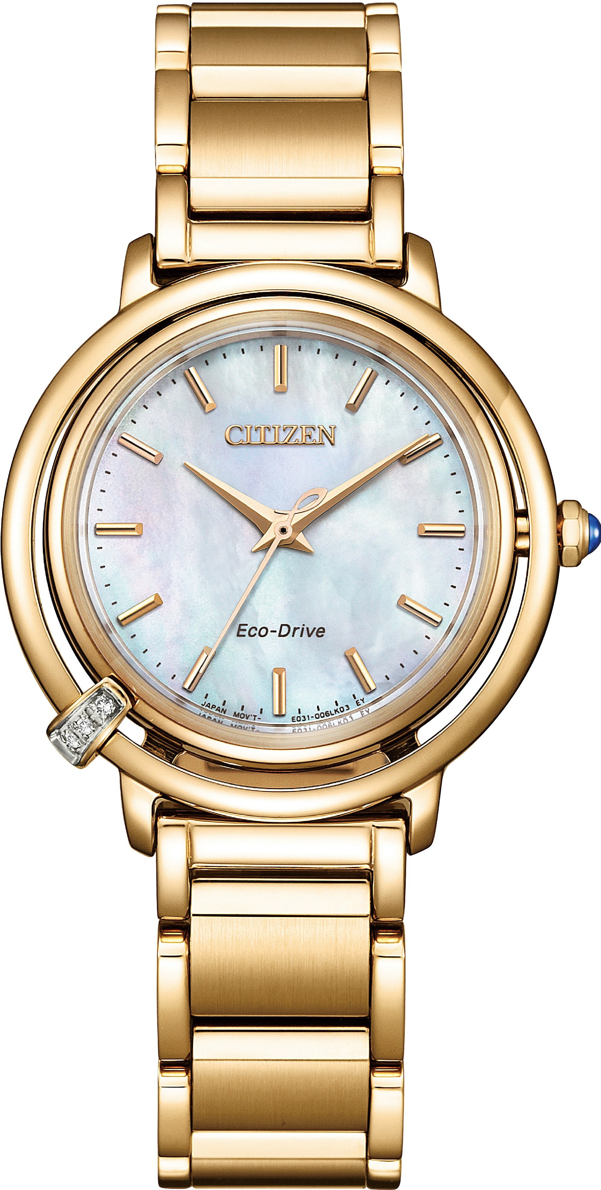 萬年鐘錶 - Citizen 星辰錶  L系列 玫瑰金曙光光動能鑽石光動能女錶附贈皮革錶帶 EM1093-61D 錶徑312MM