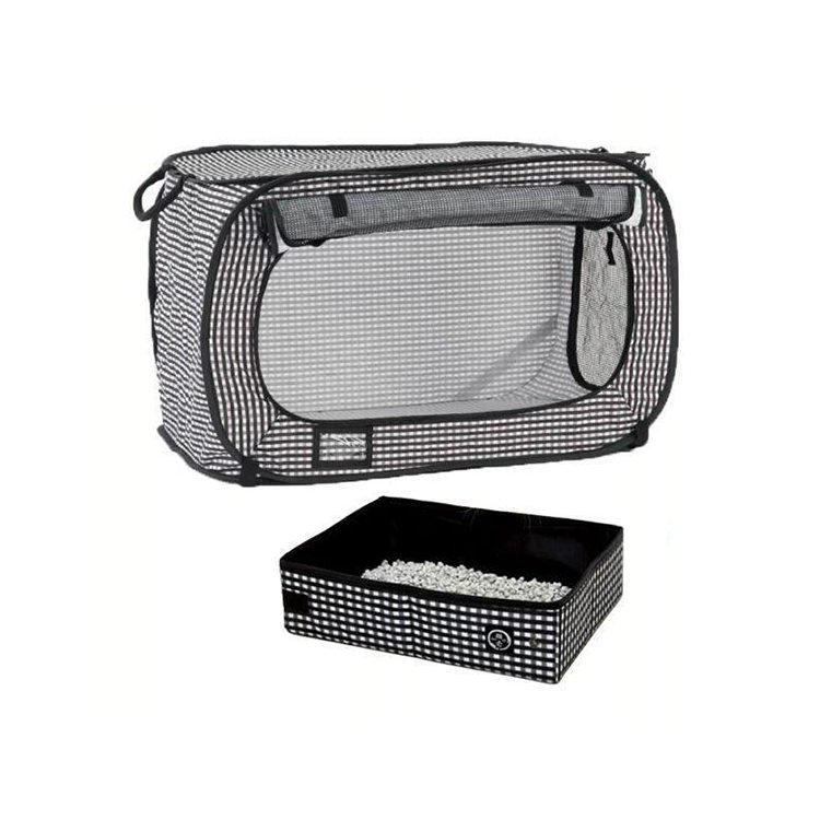 貓壹 便攜式籠 連便攜式貓砂盤 黑色 51x51x81cm