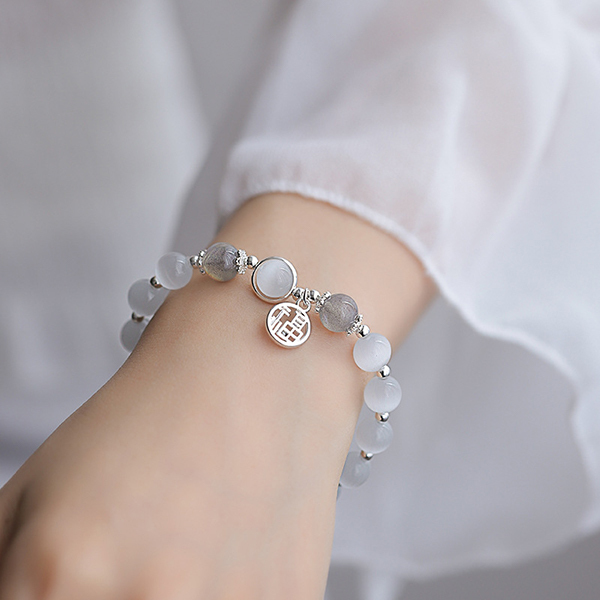 AKI Japan Original Design Retro Feeling Blessing Card Gray Moonlight Bracelet A0111