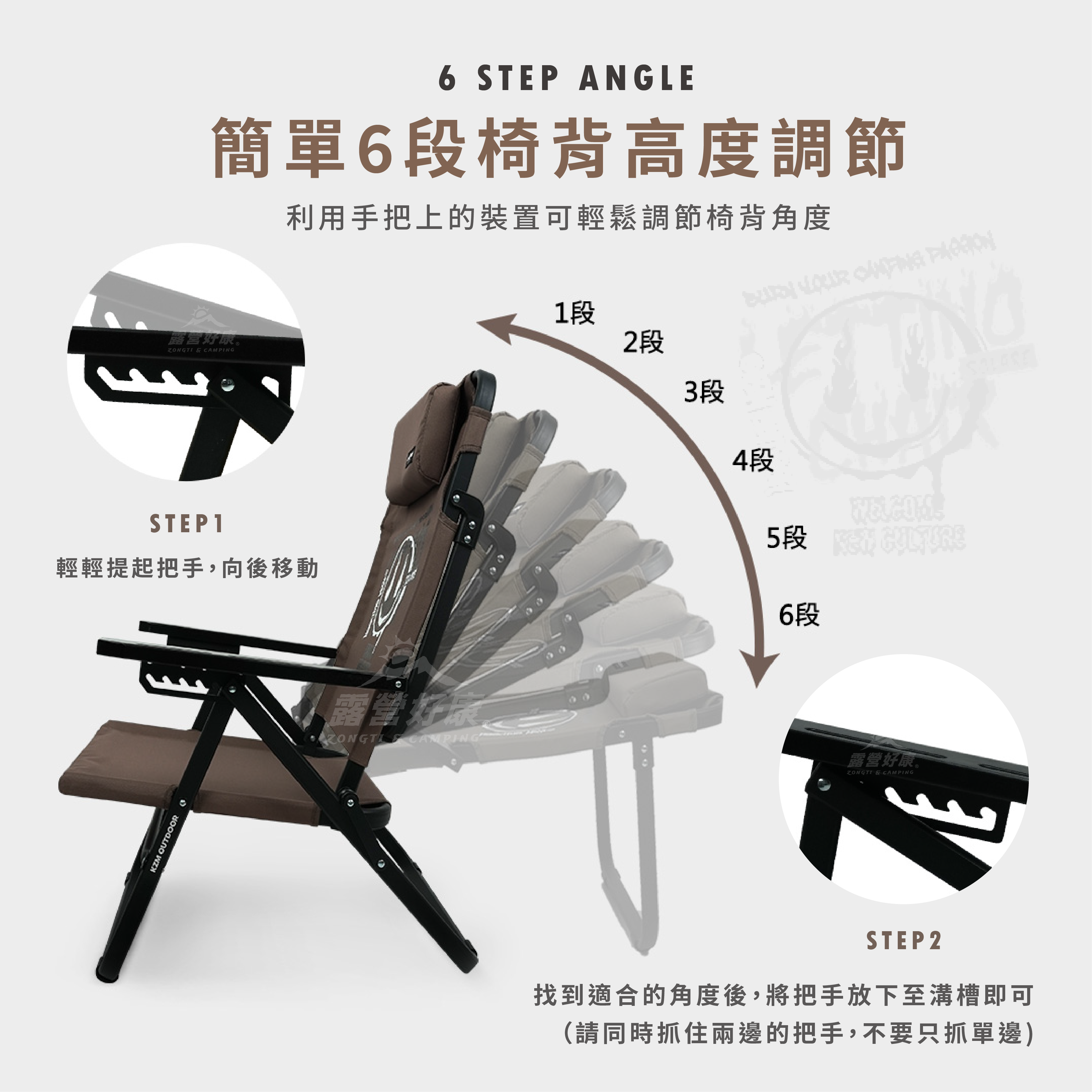 【KZM】可躺平六段低座折疊椅 K24T1C03 D-6-2