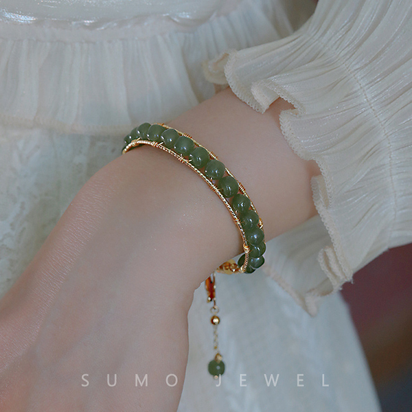 AKI Japan Original Design Adjustable Sliding Bead Hetian Jade Bracelet Bracelet A0104