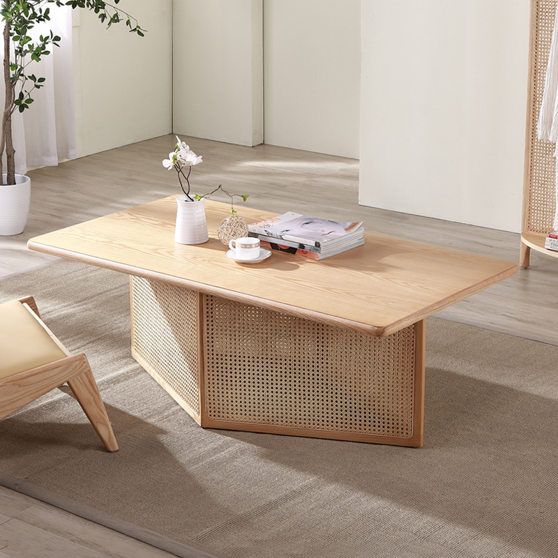藤編實木長茶几