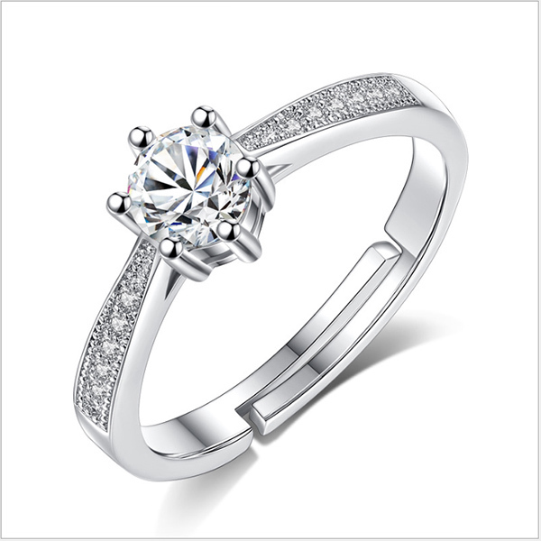 JK KOREA new six-claw round zircon ring size can be adjusted J0211