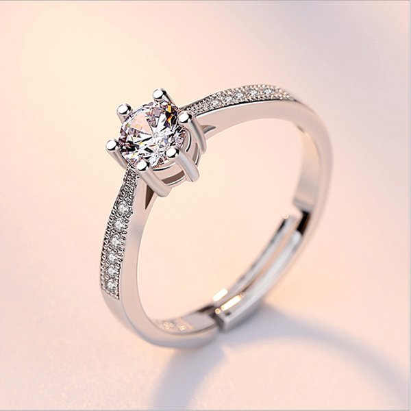 JK KOREA new six-claw round zircon ring size can be adjusted J0211