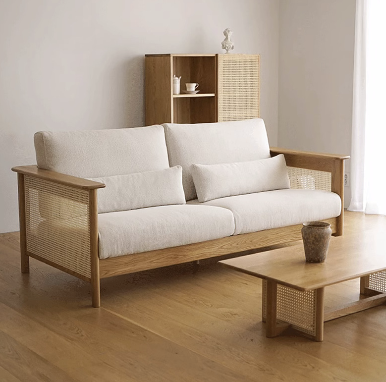 日式藤編原木沙發