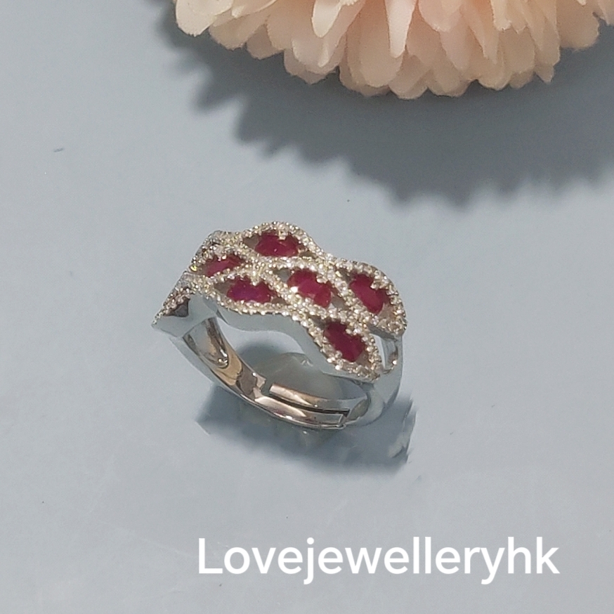 天然紅寶石型格戒指    GR017