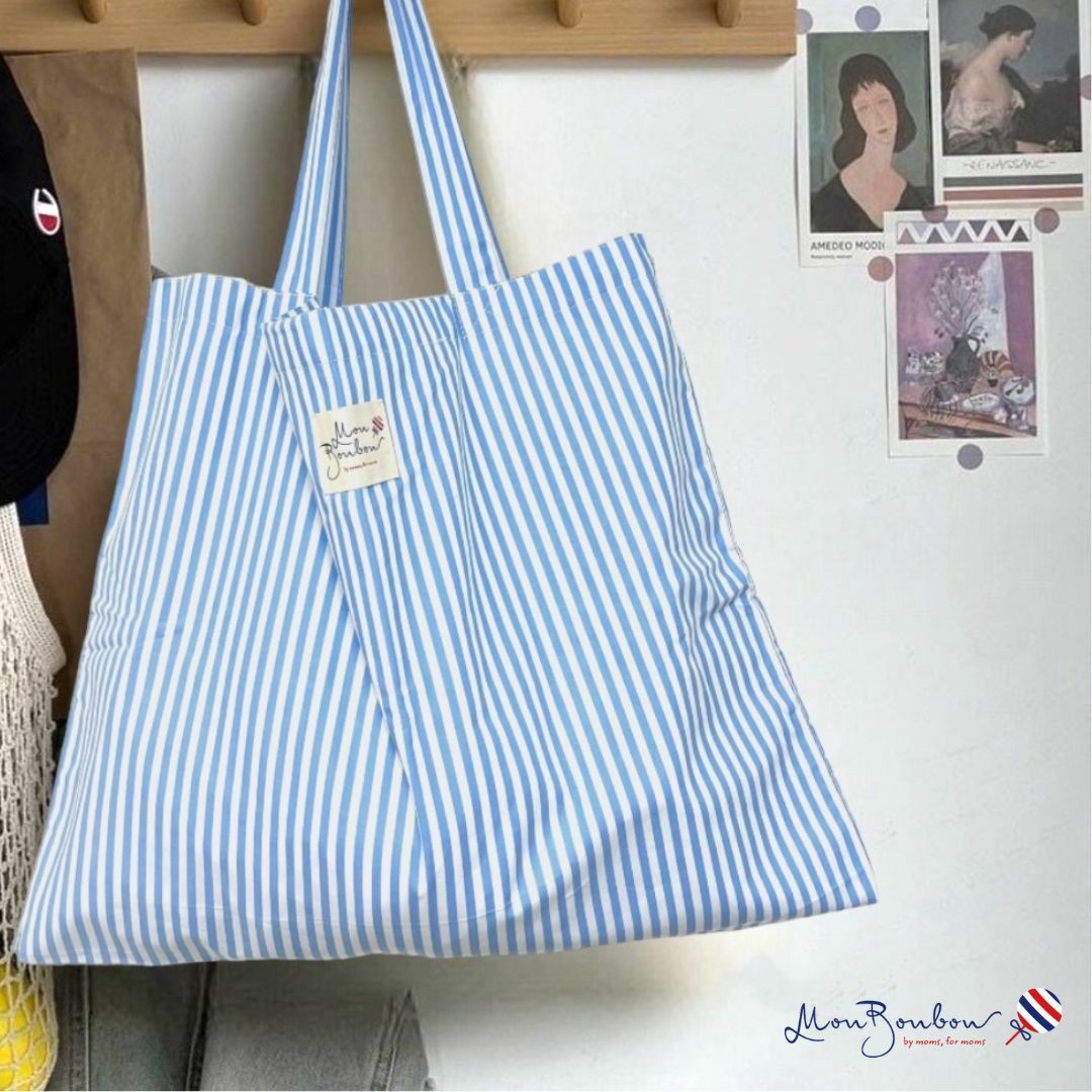 Mon Bonbon 法式條紋肩背袋-藍