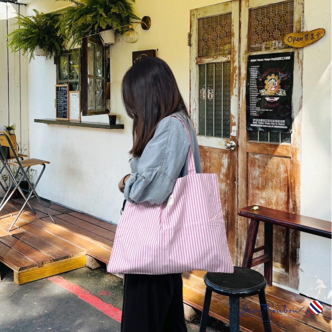 Mon Bonbon 法式條紋肩背袋-粉