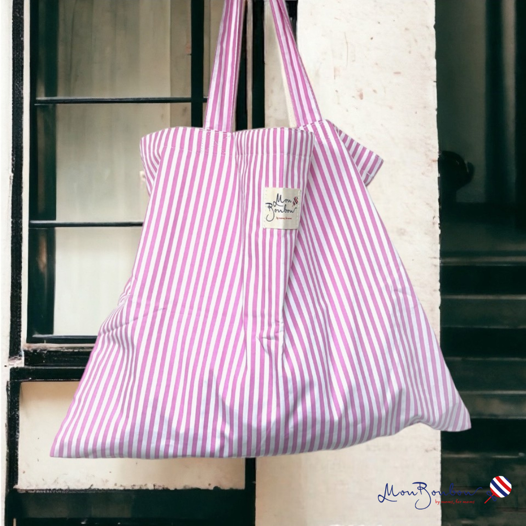 Mon Bonbon 法式條紋肩背袋-粉