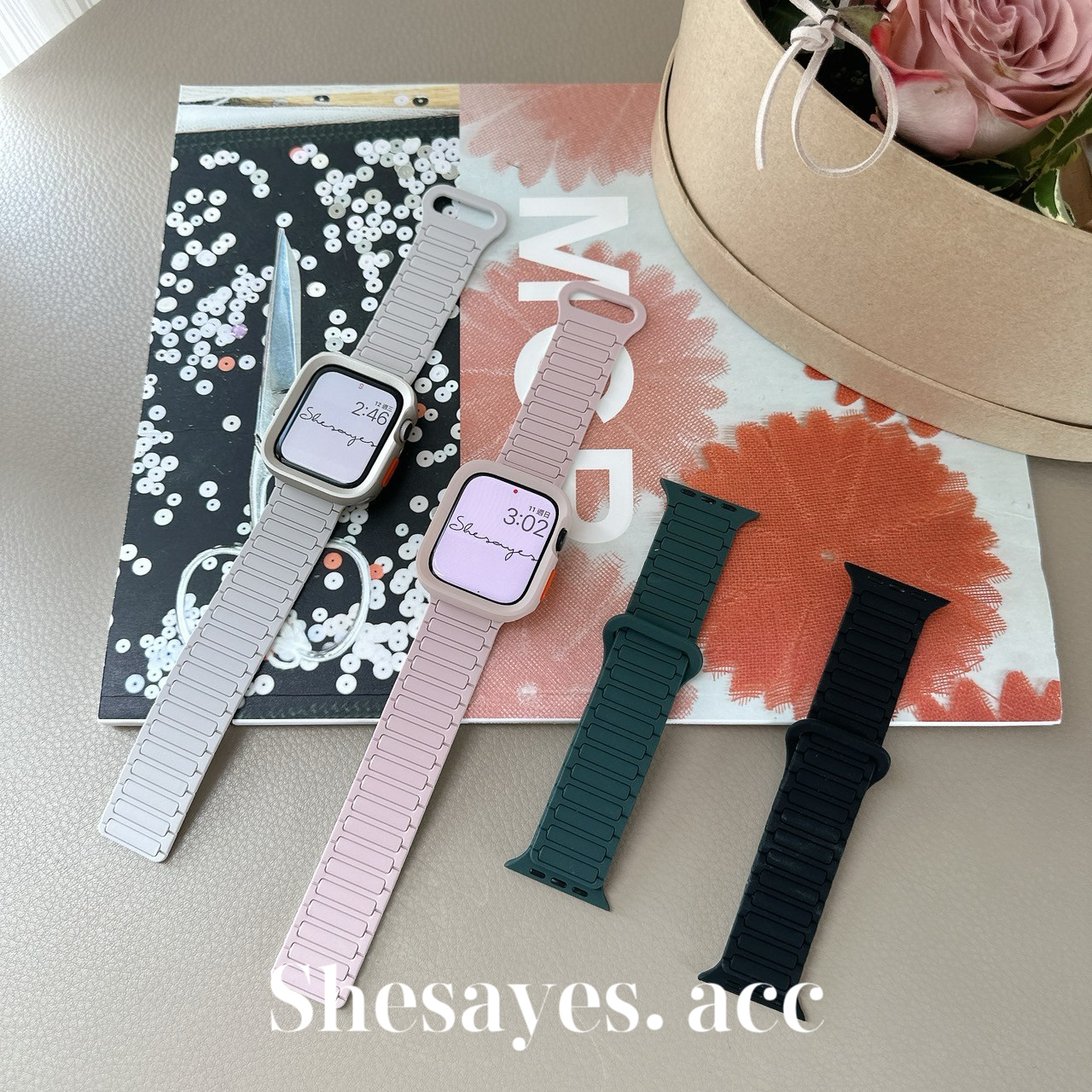 APPLE WATCH法式浪漫矽膠磁扣錶帶