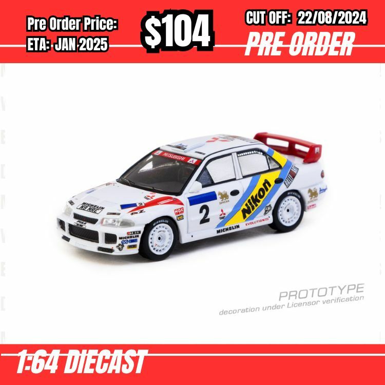 PO-$104 * Tarmac * 1:64 Mitsubishi Lancer Evolution III Hong Kong-Beijing Rally 1995 Winner [OD13/08]
