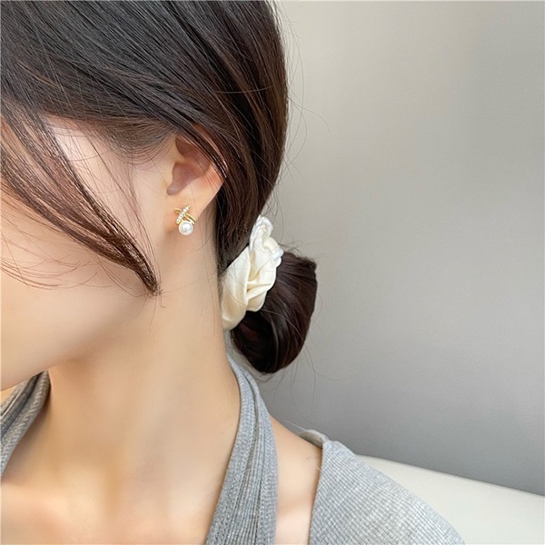 JK KOREA new niche design sense diamond cross pearl earrings feminine temperament simple and small earrings J0645