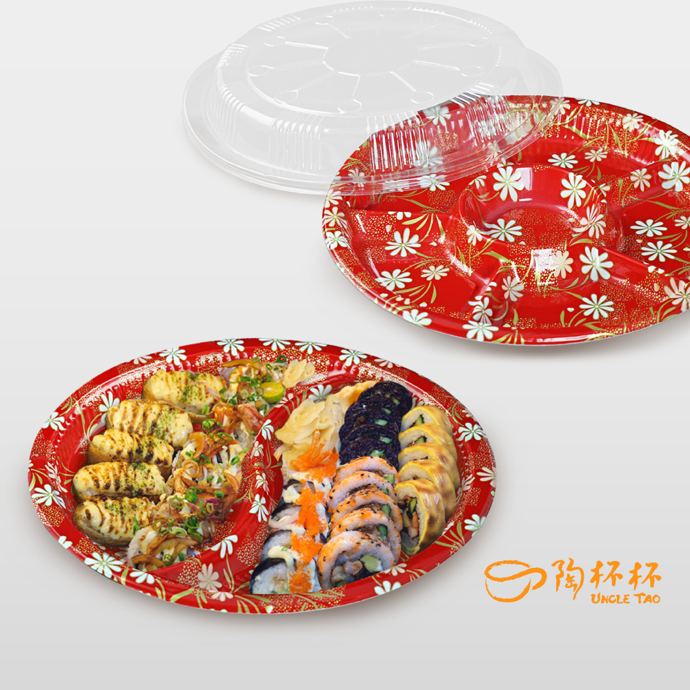 【陶杯杯】壽司盒 年菜盒 二/四/五/六拼圓底 FE02 冷盤 外帶盒 水果拼盤 小菜拼盤 餐具便當盒餐盒碗盤台灣現貨