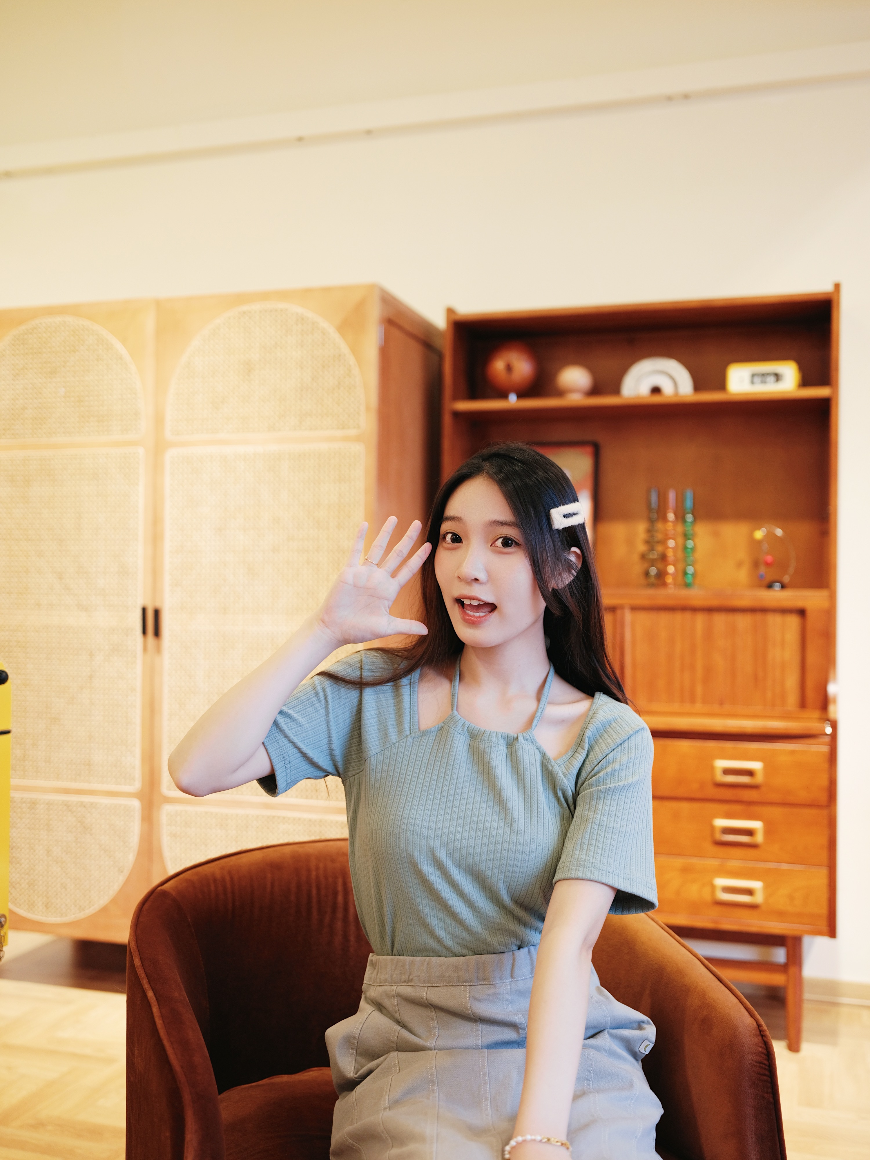 五色 /暗花後頸綁繩短袖上衣 / Back Tie Short Sleeve Top