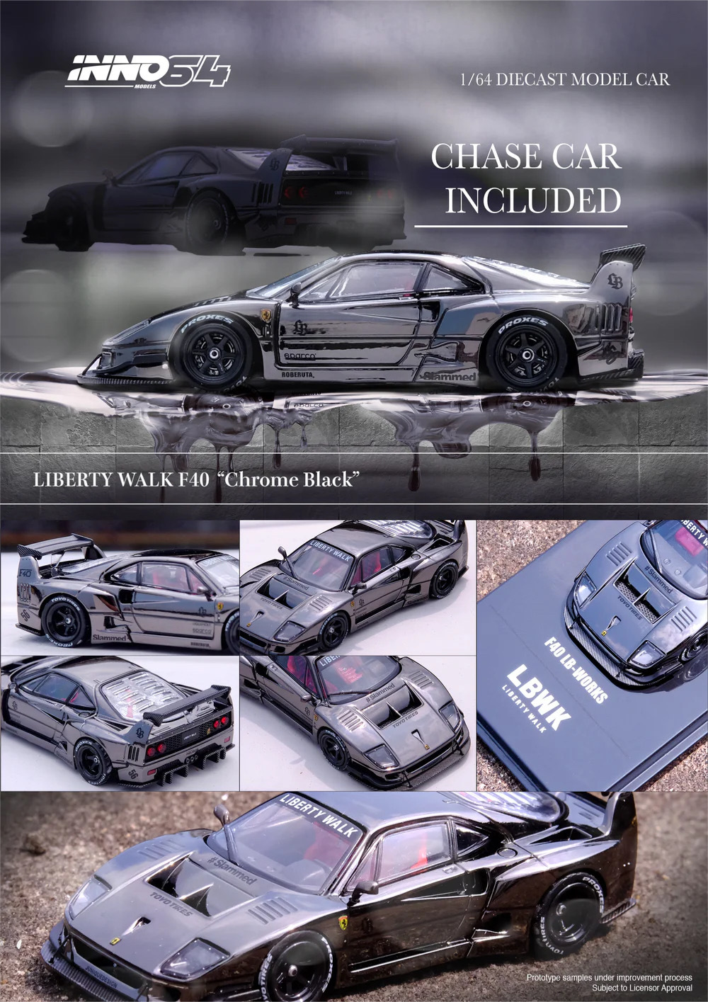 【預訂】INNO64 LBWK Ferrari F40 Chrome Black