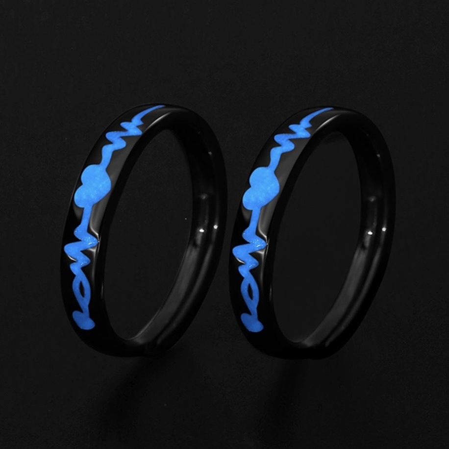 「發光心電圖💫❤️」  情侶戒指💍 免費刻字✒️ 夜光戒指✨
