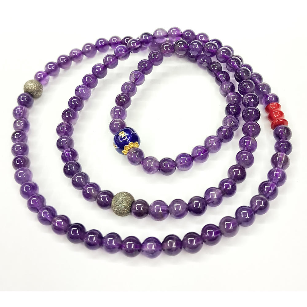 六字真言&純銀摩砂珠&竹節{海竹}&紫晶108念珠5mm【十方】153582