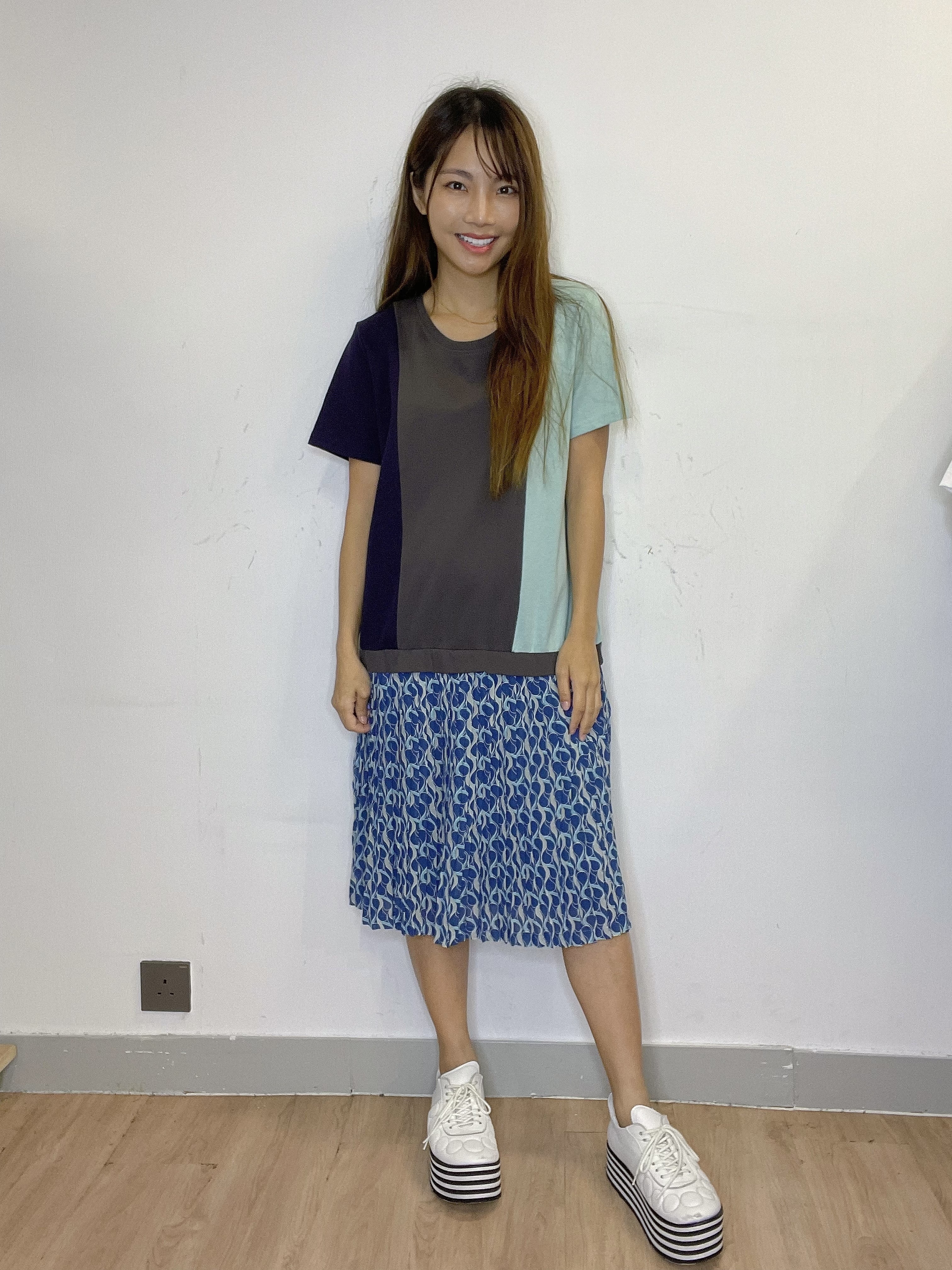 AKA 拼色百褶裙腳OP