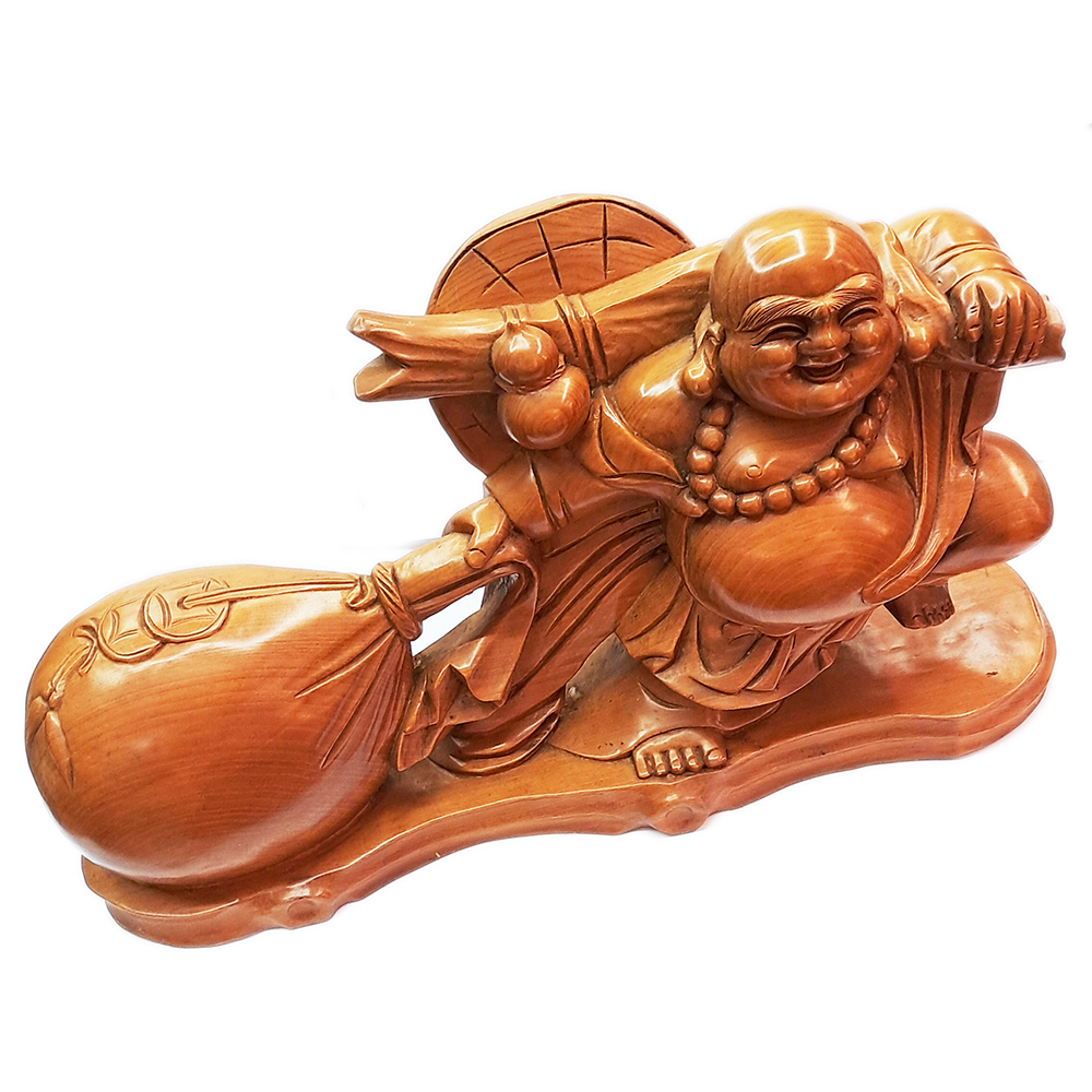 招財布袋財神 檜木雕 寬45公分【十方】145676