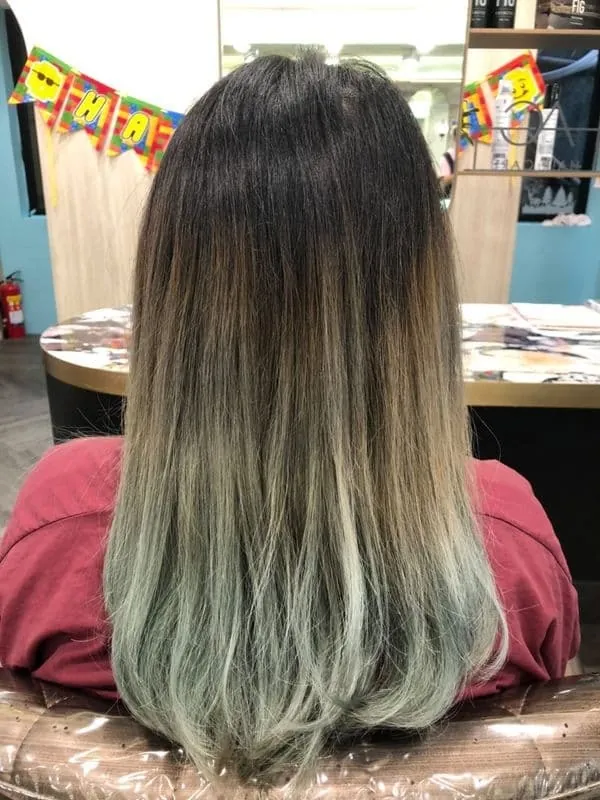 The hair ends turned algae green, revitalized using a color-depositing shampoo. Image source: Rin.