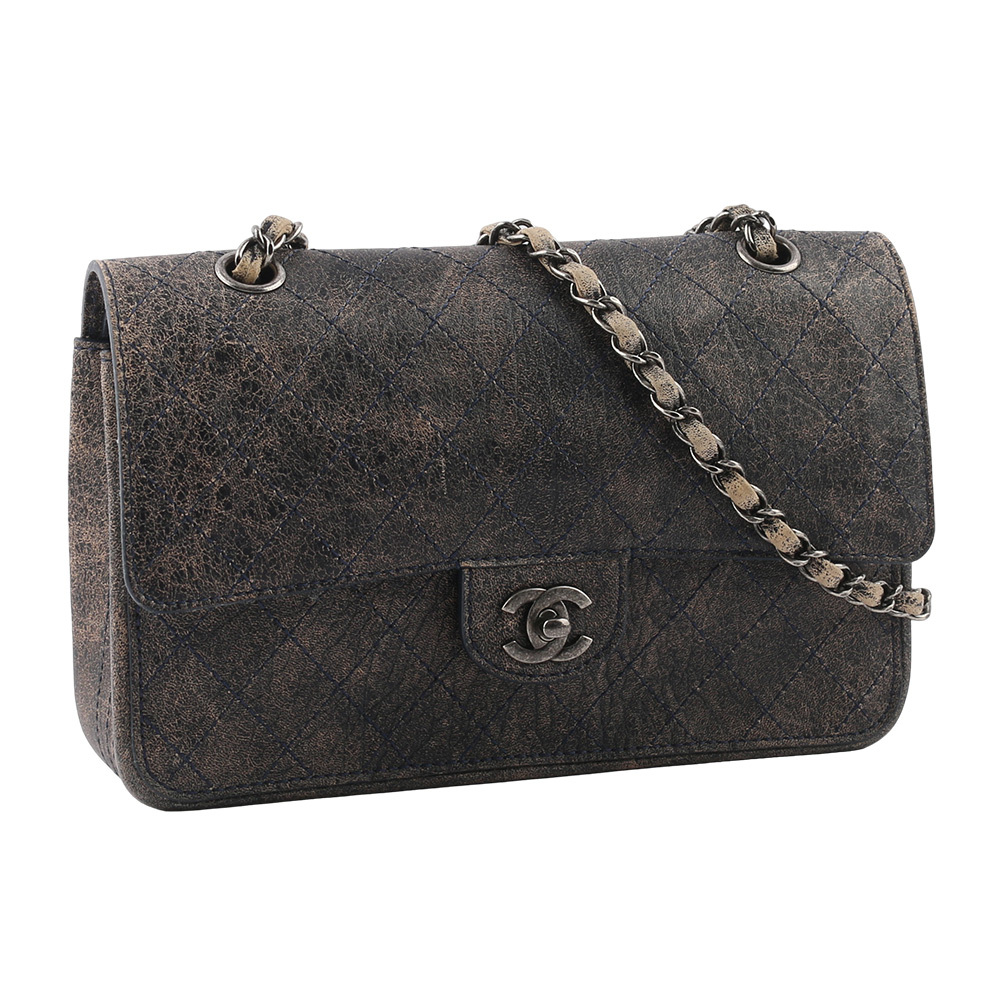 【CHANEL】限量秀款 古巴系列黑銀釦混色皮革COCO 25cm