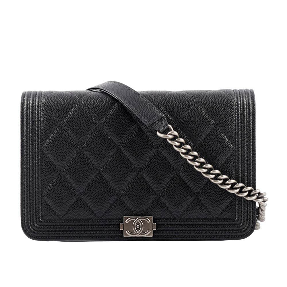 【CHANEL】Boy Chanel 荔枝皮革仿舊銀鍊WOC