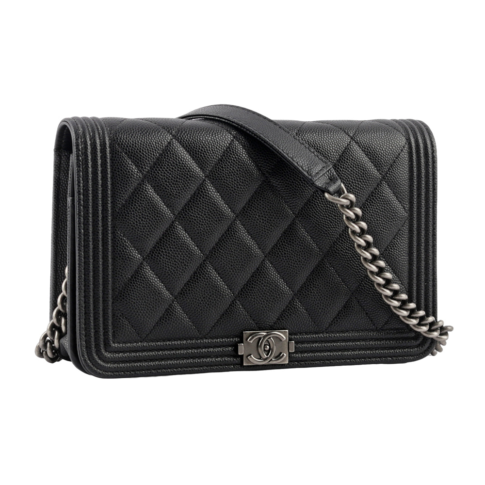 【CHANEL】Boy Chanel 荔枝皮革仿舊銀鍊WOC