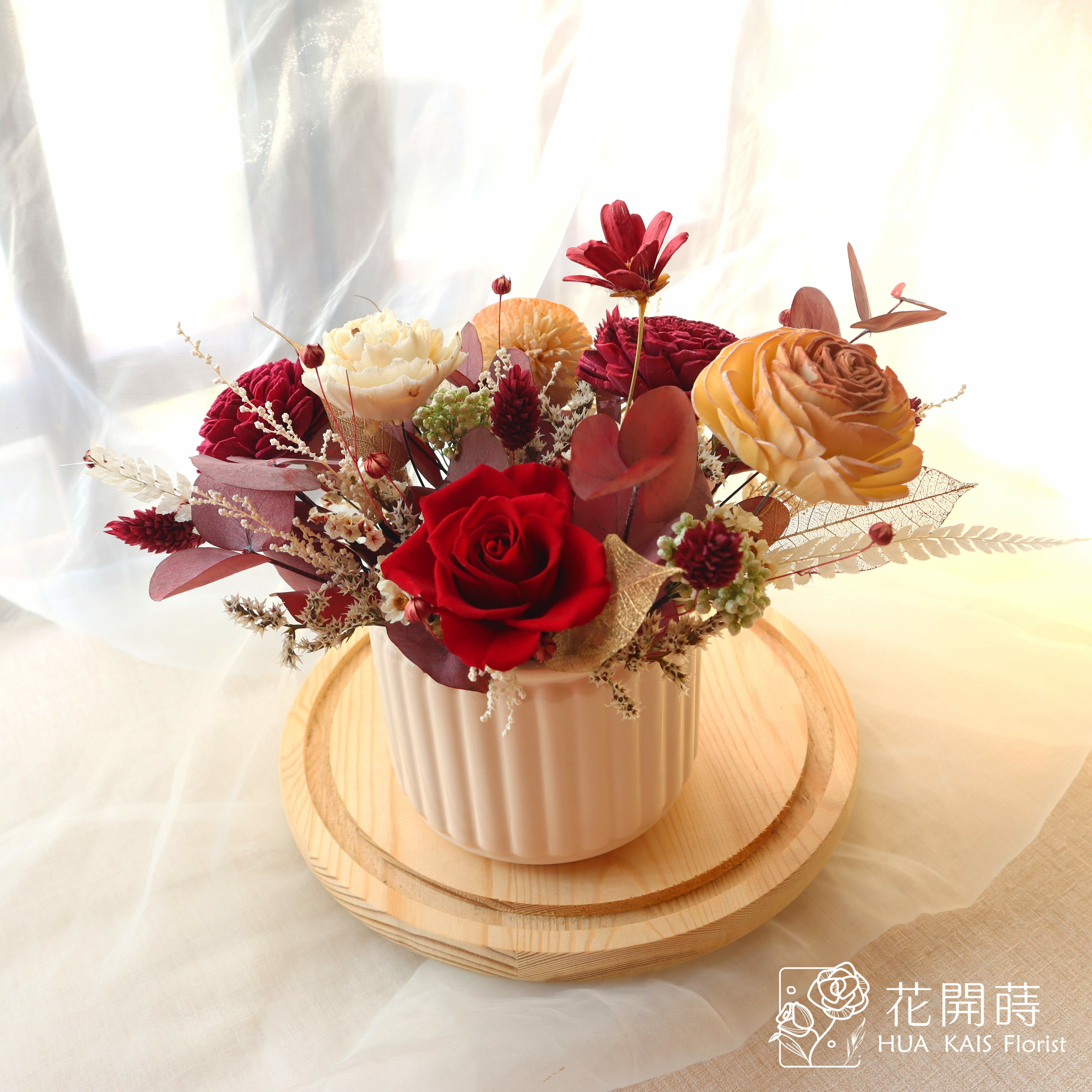 乾燥花盆栽|胭脂紅|開幕賀禮|空間布置|入厝賀禮|生日禮物