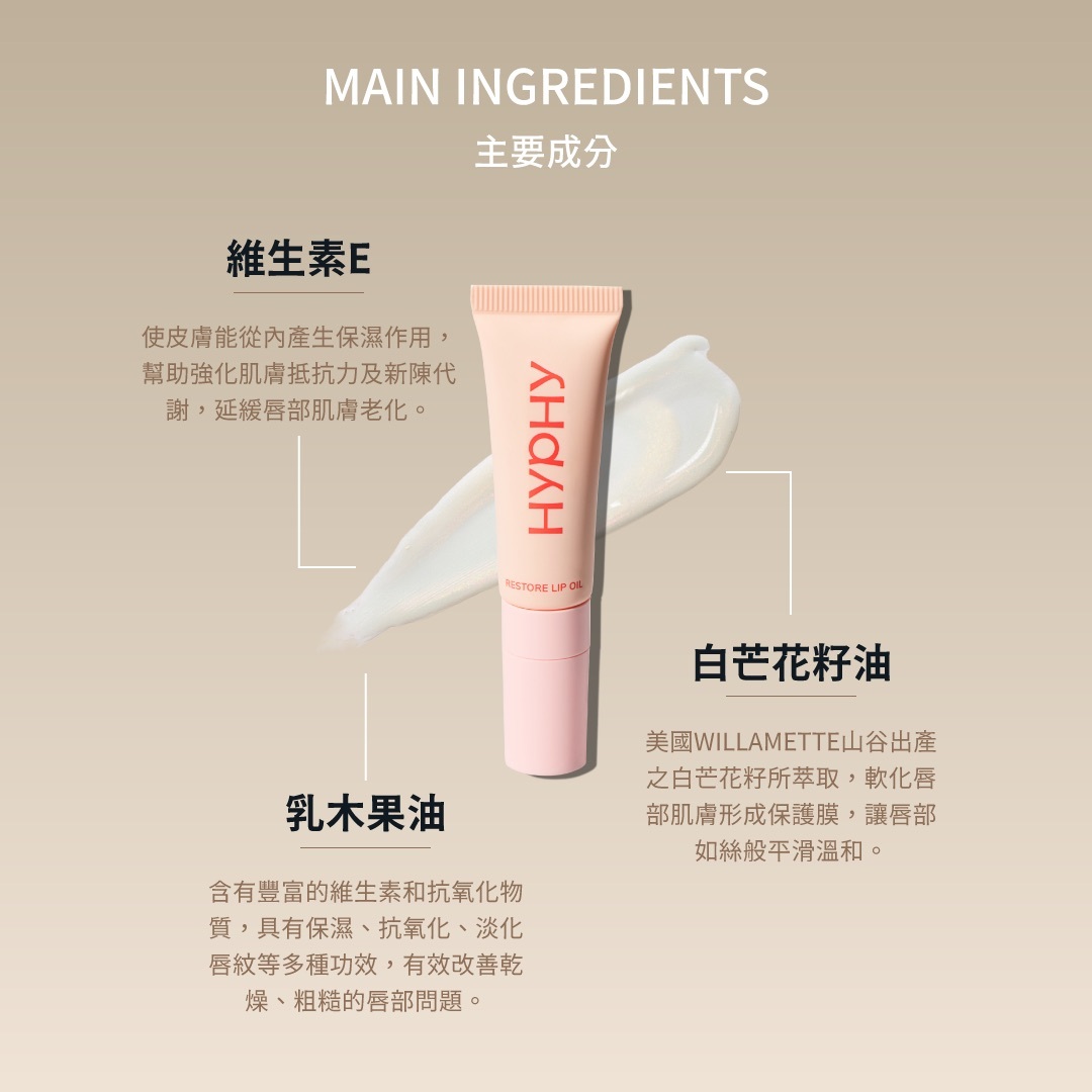 【3分鐘潤色修護唇油】四效合一嘴唇的維他命精華|HYPHY
