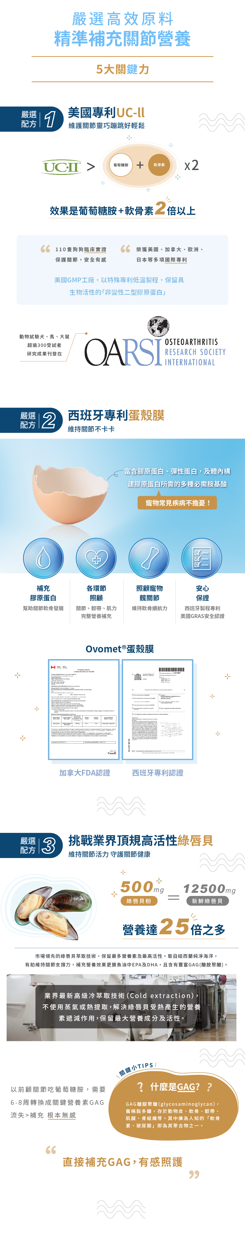 超過50%以上的犬貓都需要關節照護，特定品種更是高危險群。EX：臘腸、柯基、其他大型犬等。