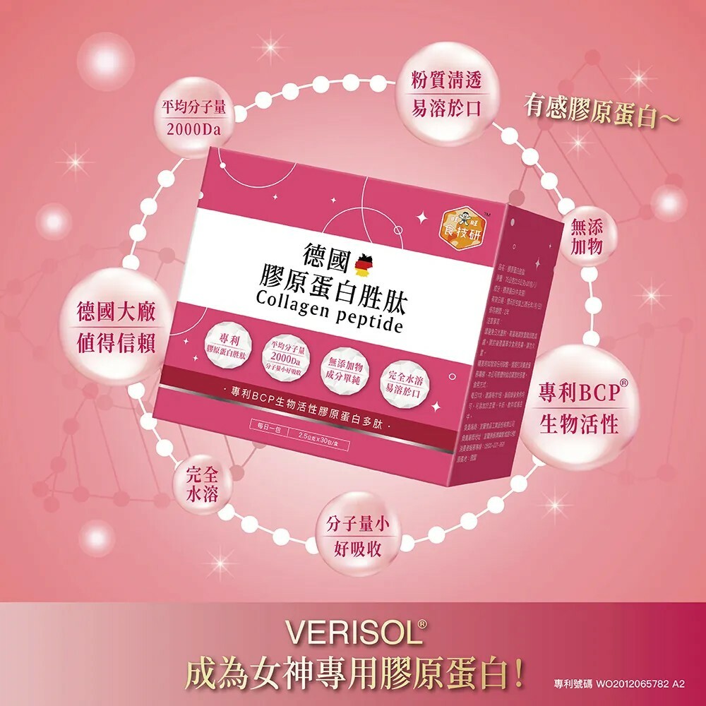 ✨每日膠原補給｜皮膚Q彈好氣色｜【食技研】德國專利膠原蛋白胜肽-養顏美容(專利VERISOL®)四盒入